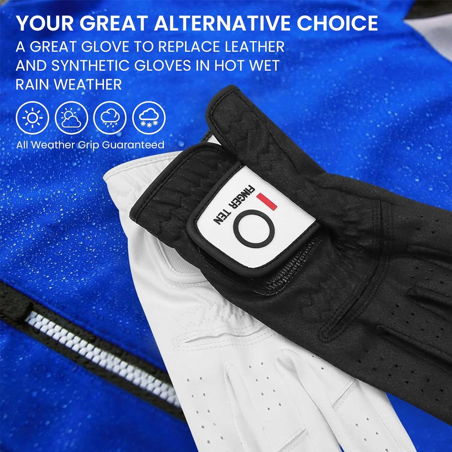 Golf Gloves Men Left Hand Rain Grip Glove for Right Handed Golfer Value 3 Pack, All Weather Durable Grip Size Small Medium Large XL White Black Blue